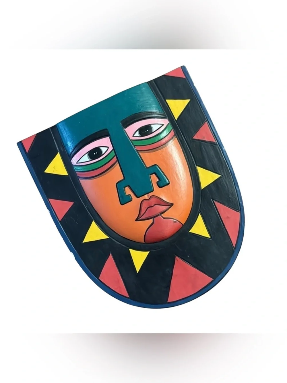 Vintage 1980s Laurel Burch Ceremonial Wooden Rainbow Tribal Mask